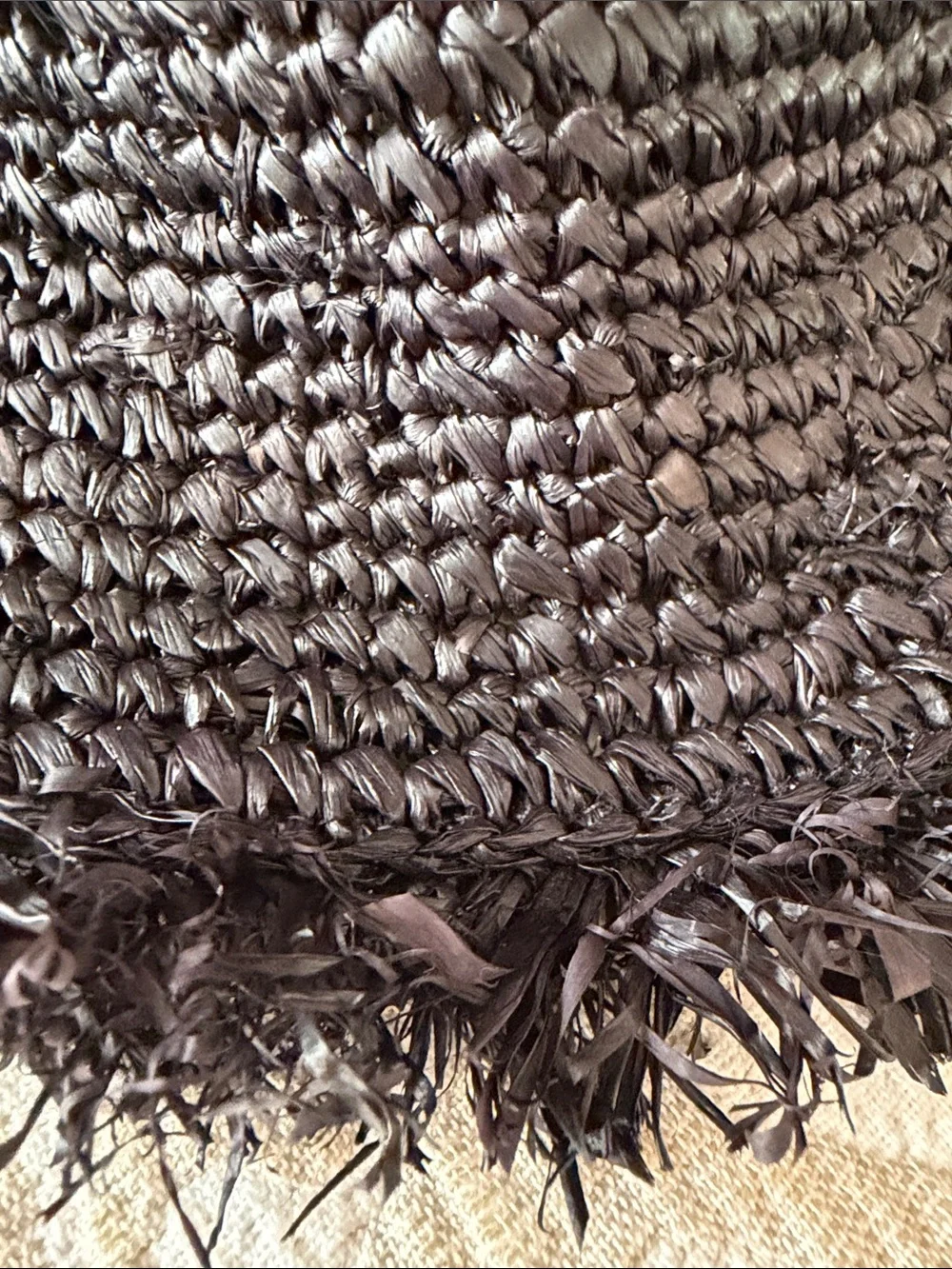 NWT WYETH Black Raffia Straw Sun Hat with Frayed Brim packable